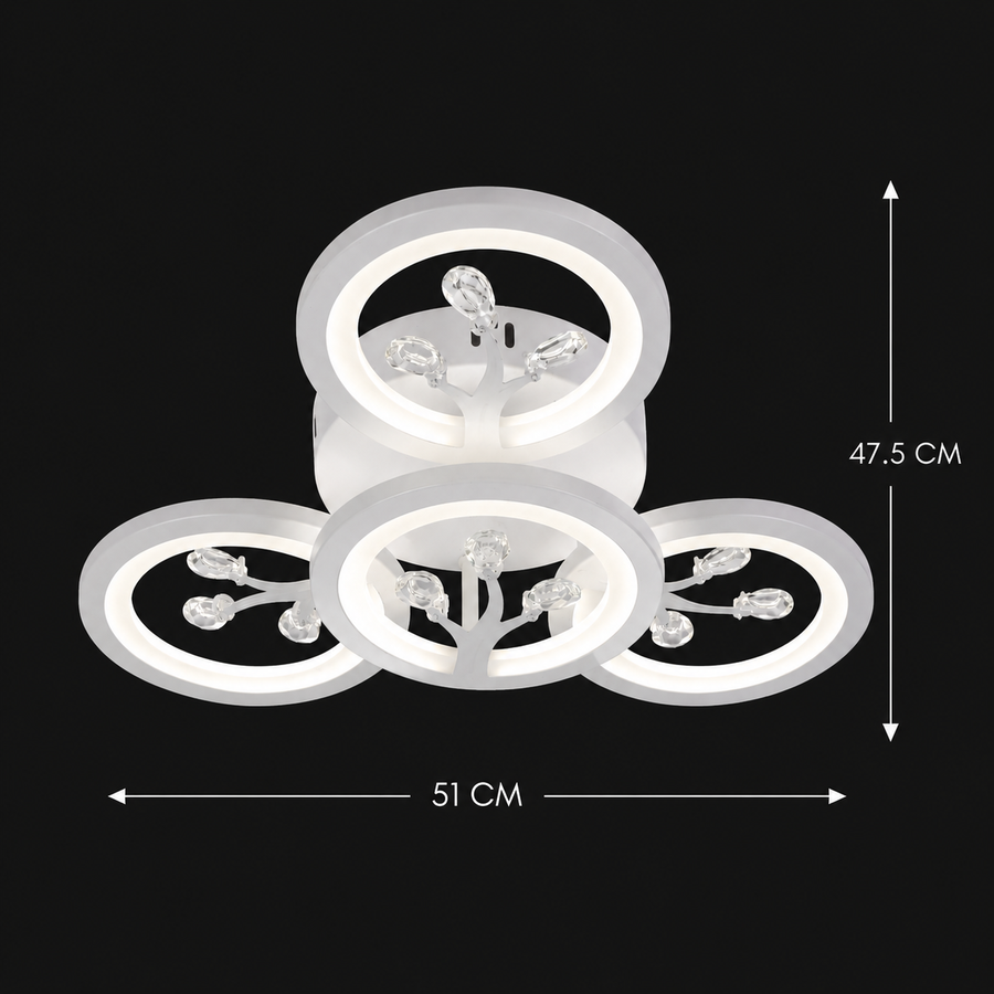 LED lustr s dálkovým ovládáním a krystalem DAISY 53W, 4 Elements, Studené/Teplé/Neutrální světlo, Stmívatelné, Bílá
