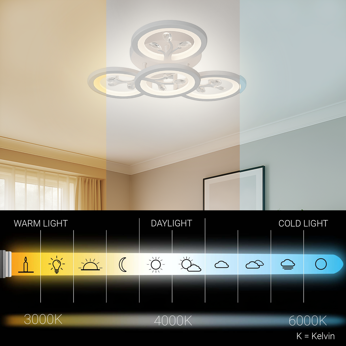 LED lustr s dálkovým ovládáním a krystalem DAISY 53W, 4 Elements, Studené/Teplé/Neutrální světlo, Stmívatelné, Bílý LED lustr s dálkovým ovládáním Výchozí název Alessandro Design