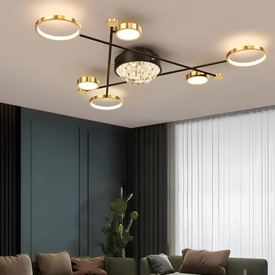 LED lustr s dálkovým ovládáním a krystalem GUIDA 38W, 6 prvků, studené/teplé/neutrální světlo, stmívatelné, černé zlato