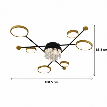 Lustra LED cu telecomanda si cristal GUIDA 38W, 6 Elemente, lumina Rece/Calda/Neutra, Dimabila, Negru Auriu Lustre LED cu Telecomanda Default Title Alessandro Design