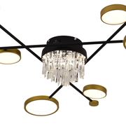 Lustra LED cu telecomanda si cristal GUIDA 38W, 6 Elemente, lumina Rece/Calda/Neutra, Dimabila, Negru Auriu Lustre LED cu Telecomanda Default Title Alessandro Design