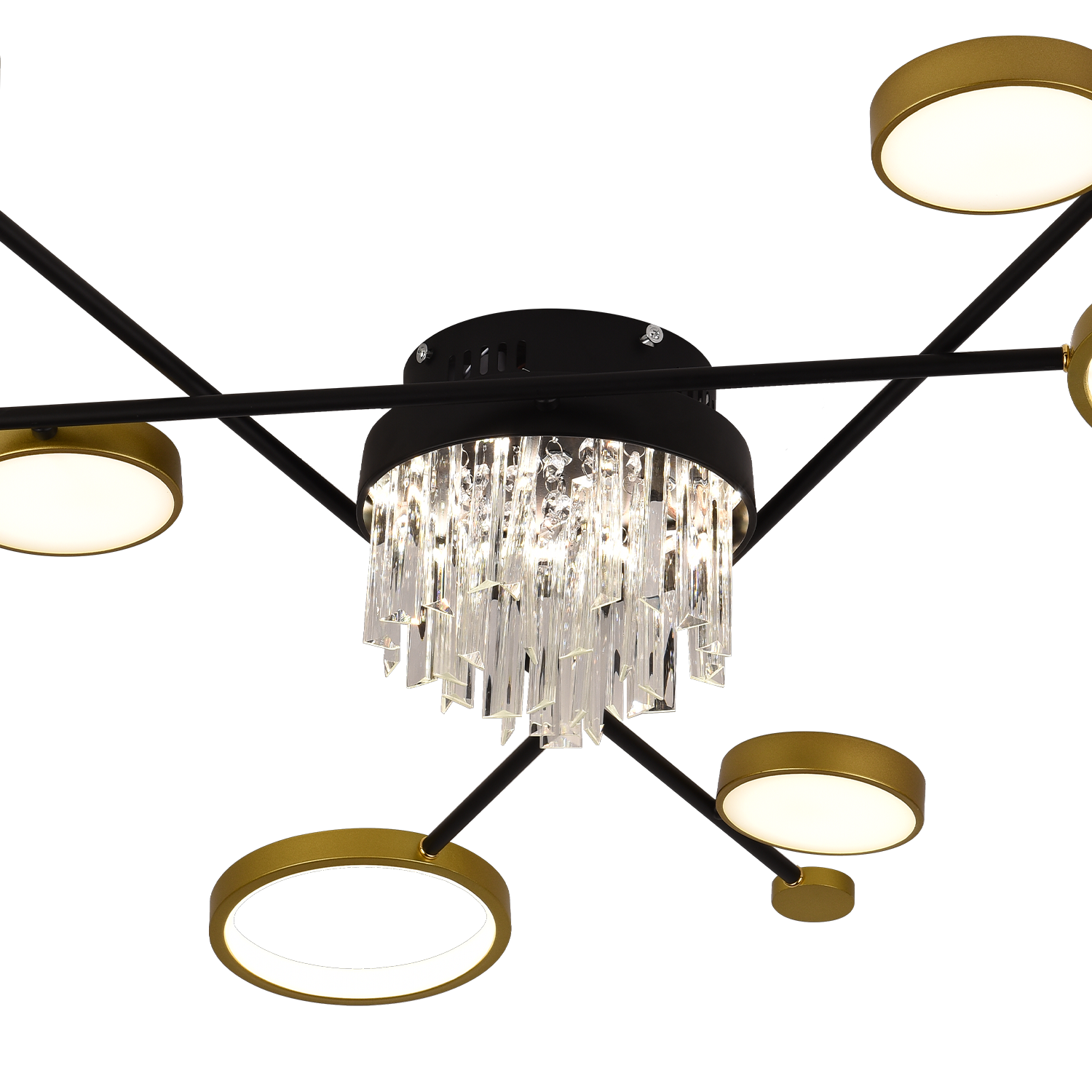 Lustra LED cu telecomanda si cristal GUIDA 38W, 6 Elemente, lumina Rece/Calda/Neutra, Dimabila, Negru Auriu Lustre LED cu Telecomanda Default Title Alessandro Design