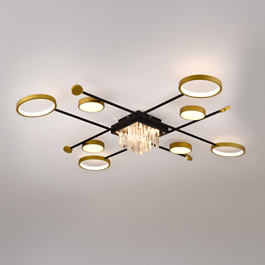 LED lustr s dálkovým ovládáním a krystalem GUIDA 46W, 8 prvků, studené/teplé/neutrální světlo, stmívatelné, černé zlato LED lustry s dálkovým ovládáním Výchozí název Alessandro Design