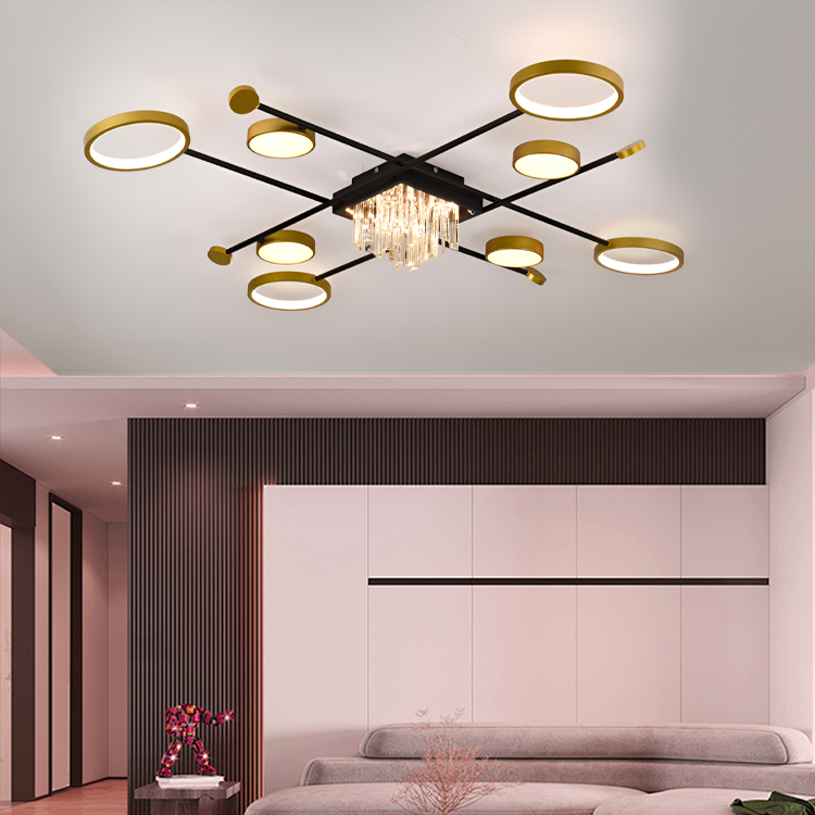 LED lustr s dálkovým ovládáním a krystalem GUIDA 46W, 8 prvků, studené/teplé/neutrální světlo, stmívatelné, černé zlato LED lustry s dálkovým ovládáním Výchozí název Alessandro Design