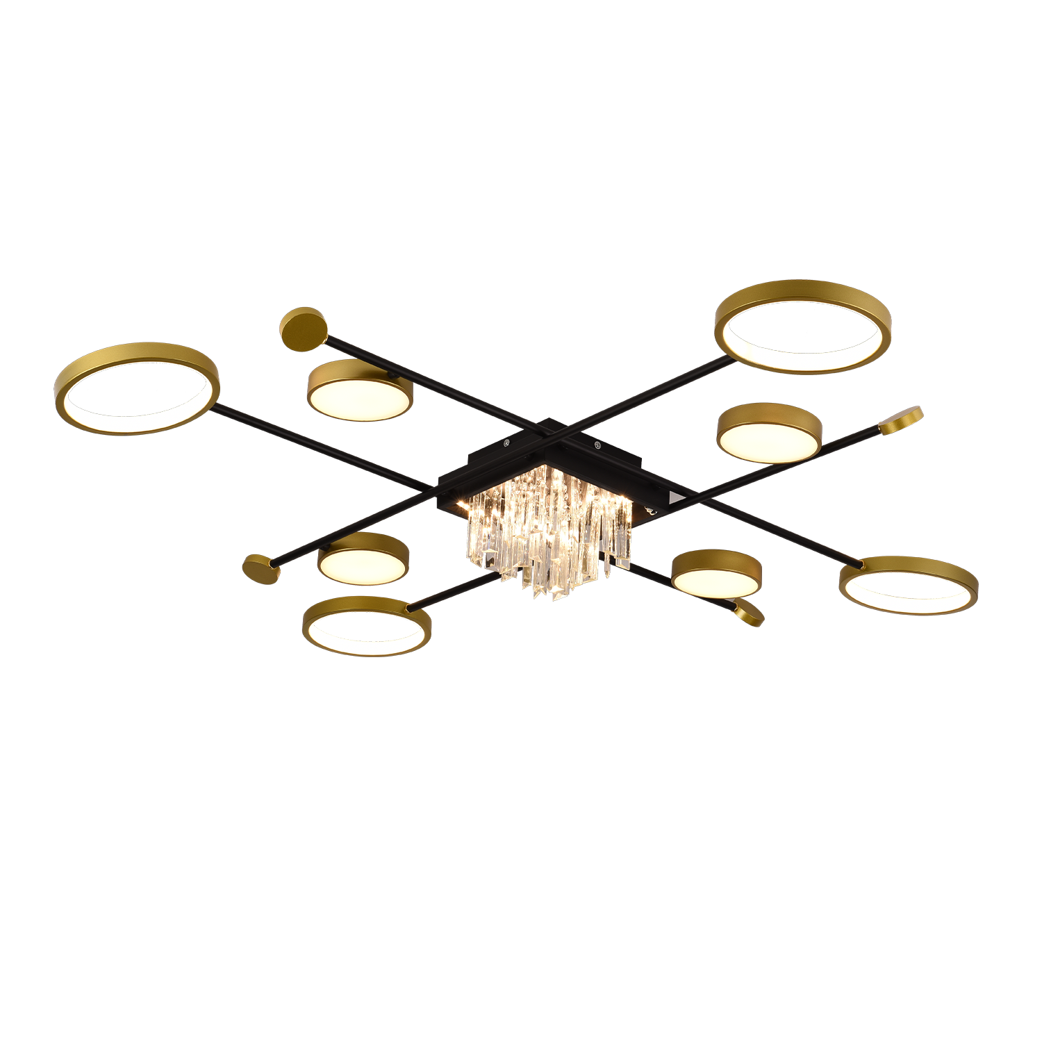 LED lustr s dálkovým ovládáním a krystalem GUIDA 46W, 8 prvků, studené/teplé/neutrální světlo, stmívatelné, černé zlato LED lustry s dálkovým ovládáním Výchozí název Alessandro Design