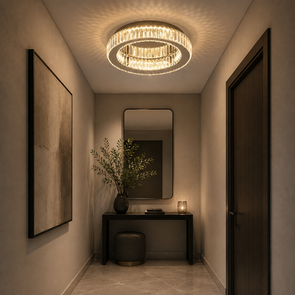 LED lustr s dálkovým ovládáním a krystalem VERTUS 18W, 30cm, Kruh, Studené/Teplé/Neutrální světlo, Stmívatelné, Chrom
