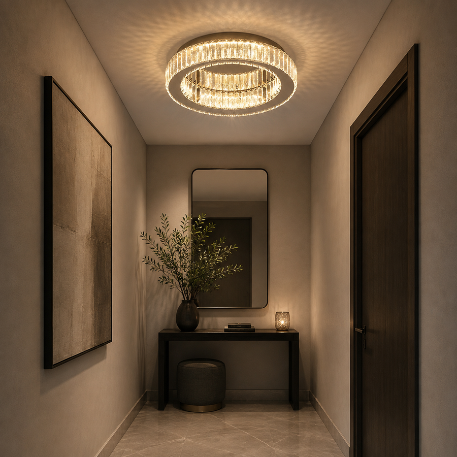 LED lustr s dálkovým ovládáním a krystalem VERTUS 18W, 30cm, Kruh, Studené/Teplé/Neutrální světlo, Stmívatelné, Chrom