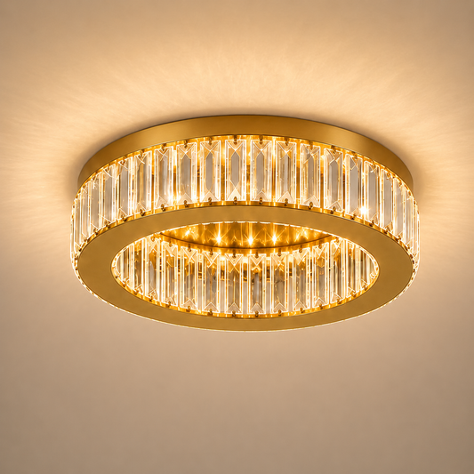 LED lustr s dálkovým ovládáním a krystalem VERTUS 31W, 50cm, Kruh, Studené/Teplé/Neutrální světlo, Stmívatelné, Zlatá