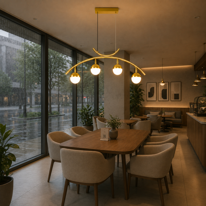 LED závěsný lustr PAAMIUT 34W, 4 světelné zdroje, Studené/Teplé/Neutrální světlo, Zlato, Nastavitelná výška