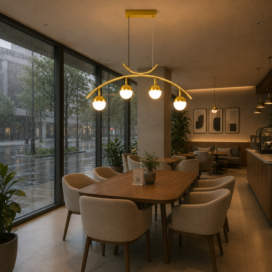 LED závěsný lustr PAAMIUT 34W, 4 světelné zdroje, Studené/Teplé/Neutrální světlo, Zlato, Nastavitelná výška