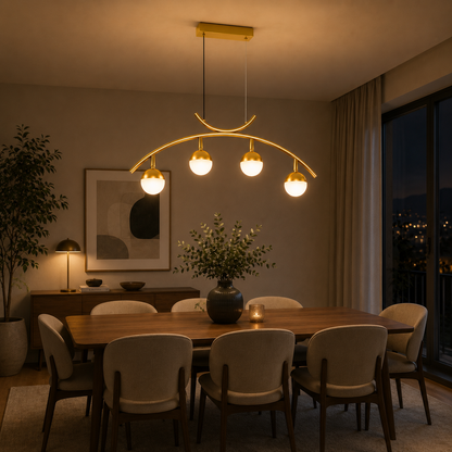 LED závěsný lustr PAAMIUT 34W, 4 světelné zdroje, Studené/Teplé/Neutrální světlo, Zlato, Nastavitelná výška