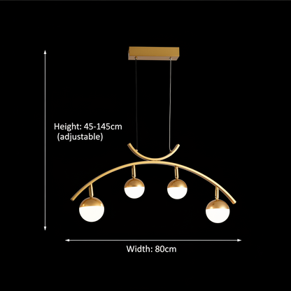 LED závěsný lustr PAAMIUT 34W, 4 světelné zdroje, Studené/Teplé/Neutrální světlo, Zlato, Nastavitelná výška