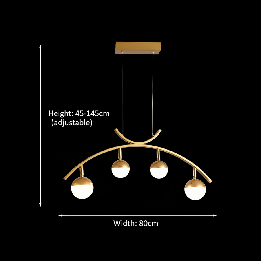 LED závěsný lustr PAAMIUT 34W, 4 světelné zdroje, Studené/Teplé/Neutrální světlo, Zlato, Nastavitelná výška