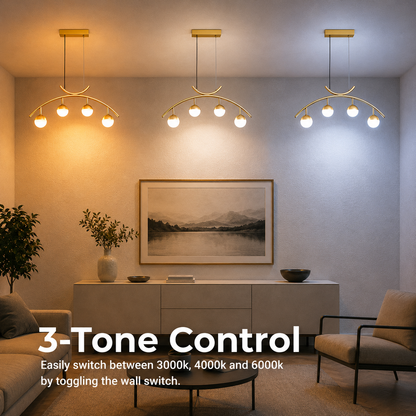 LED závěsný lustr PAAMIUT 34W, 4 světelné zdroje, Studené/Teplé/Neutrální světlo, Zlato, Nastavitelná výška
