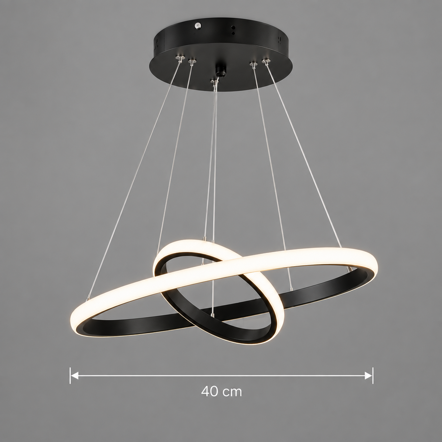 LED závěsný lustr RICCI 25W, 2 kruhy, studené/teplé/neutrální světlo, černý, výškově nastavitelný