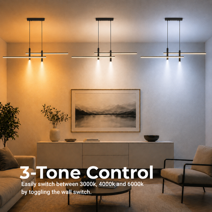 Závěsný LED lustr RINA 50W, Lineární, Studené/Teplé/Neutrální světlo, Černý, Nastavitelná výška