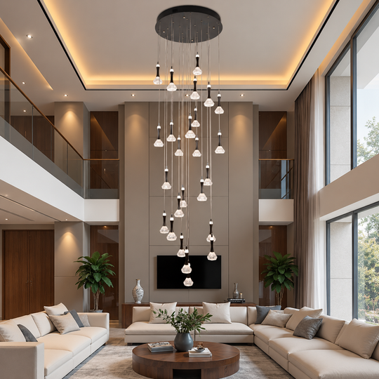 Lustra LED suspendata cu telecomanda GONDAR, 120W, Diametru 60cm, 25 Elemente, lumina Rece/Calda/Neutra, Dimabila, Crom Lucios