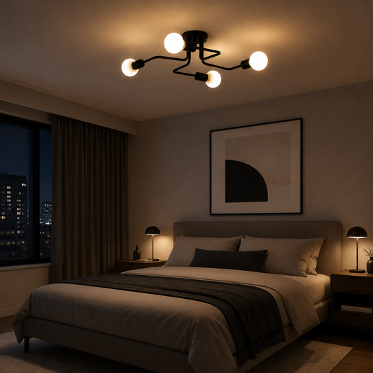 Modernistický lustr Quadra 4, 4x E27, Černý, moderní design