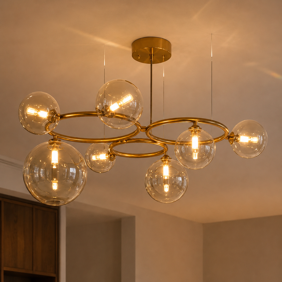 VENERE Luce Lustr, 3 Kruhy, 7xG9, Zlato, Kov, Nastavitelná výška
