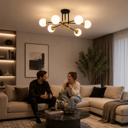 Kulatý bílý kulatý lustr, PENTHOUSE Lounge, 6xE27, černá / zlatá, kov