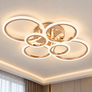 LED lustr s dálkovým ovládáním BETTY 81W, 6 kruhů, studené/teplé/neutrální světlo, stmívatelné, lesklé zlaté