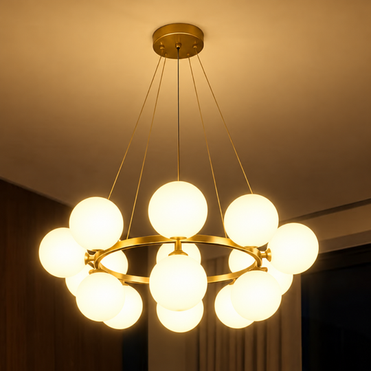 Komorový lustr LOFT, 15x G9, bílé zlato, kov, nastavitelná výška, moderní