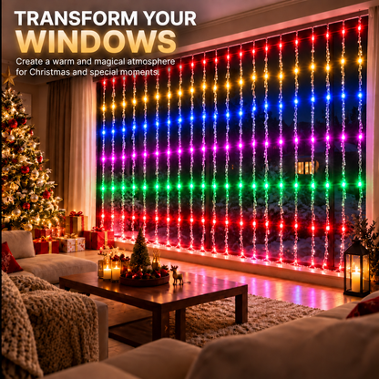 Vánoční instalace typu deště, vícebarevné světlo, 300 x 300 cm, 320 LED