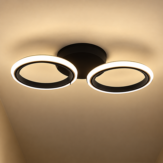 VELKÝ LED lustr 28W, 2 kruhy, studené/teplé/neutrální světlo, černý