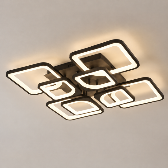 LED lustr s dálkovým ovládáním ZOE, 8 čtverců, 138W, studené/teplé/neutrální světlo, stmívatelný, černý