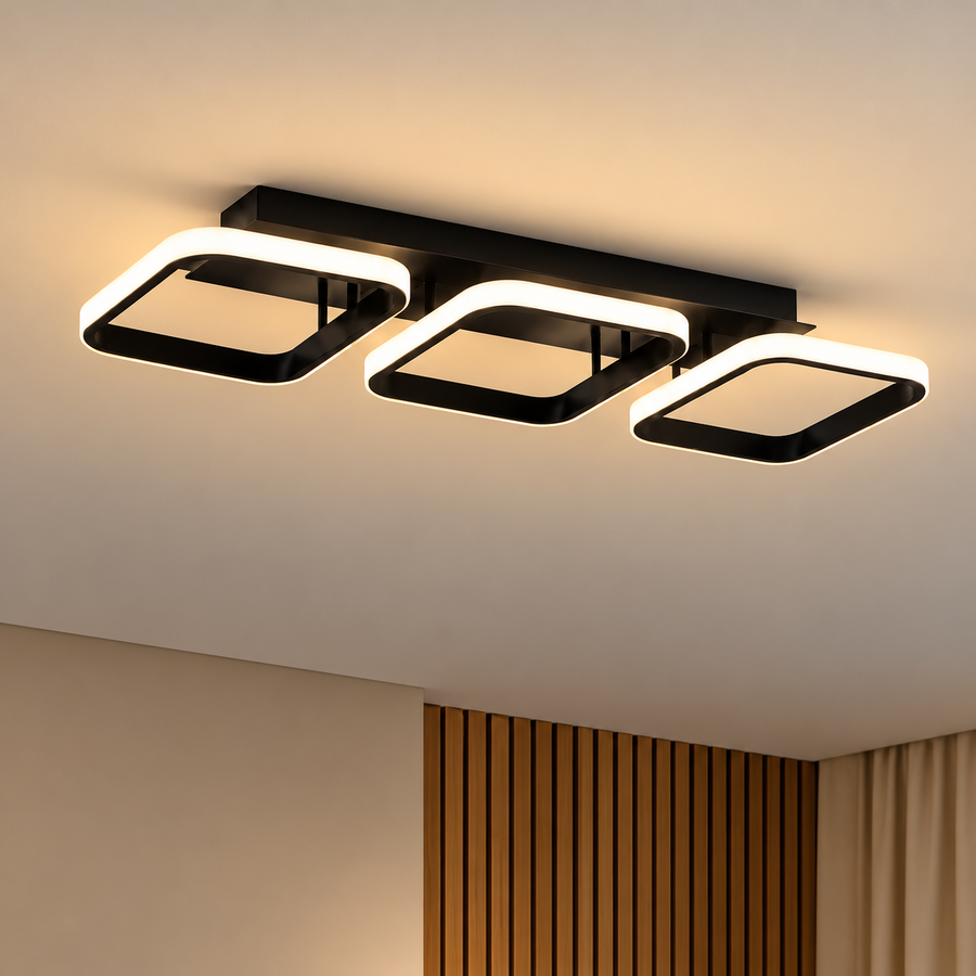 LED lustr VERTEX 34W, 3 čtvercové, lineární, studené/teplé/neutrální světlo, černý