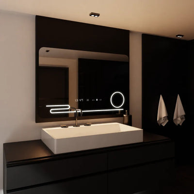Zrcadlo LED obdélníkový 120x80cm harmonia pohybování Marcello Desiclatic Clock System & teploměr