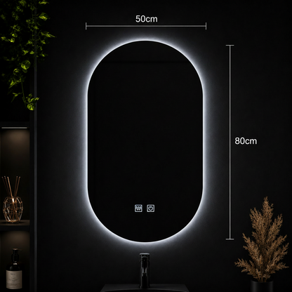 Oválné LED zrcadlo, 50X80cm, E14S/50X80, Touch, Demister System