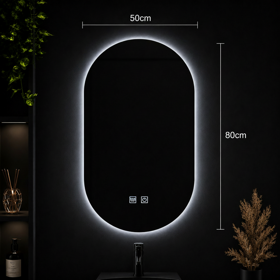 Oválné LED zrcadlo, 50X80cm, E14S/50X80, Touch, Demister System