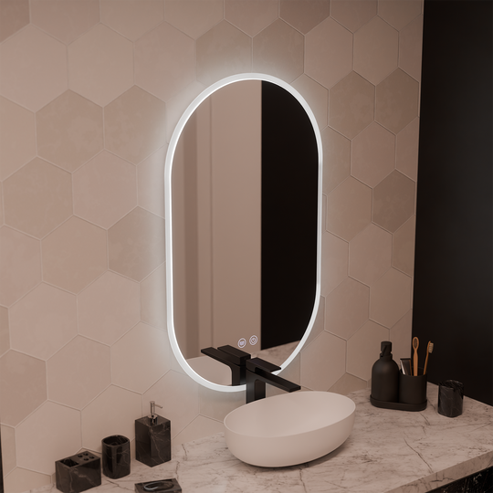 Oválné LED zrcadlo 60x80cm Llexort, Touch, Demist System, Stmívatelné zrcátka Korman E Výchozí název Alessandro Design