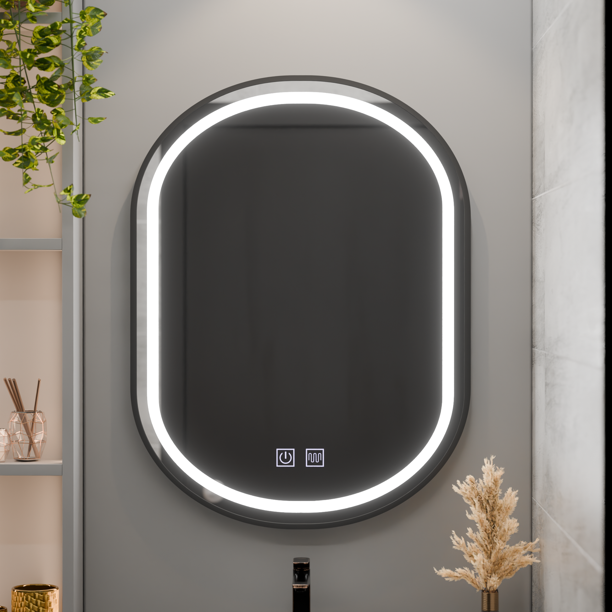 Oglinda LED Ovala 60x80cm VETRO Touch Sistem Dezaburire Dimabila, Rama Neagra Oglinzi Korman E Default Title Alessandro Design