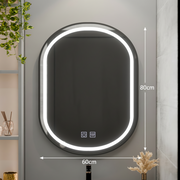 LED oválné zrcadlo 60x80cm VETRO Touch Dimmable Demister System, černý rám