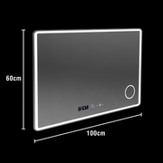 Obdélníkové LED zrcadlo 100x60 Aura Riflesso Puro MotionGlow Marcello, Demister System, Hodiny, Stmívatelné