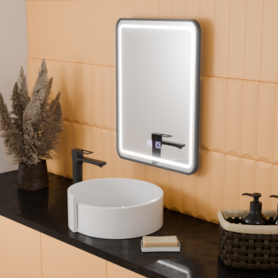 Obdélníkové LED zrcadlo, 45x60cm, EDGE Touch, Demister System, černý rám