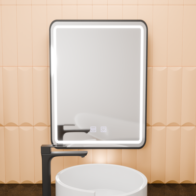 Obdélníkové LED zrcadlo, 50x70cm, EDGE Touch, Demister System, černý rám