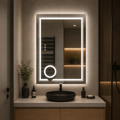 Obdélníkové LED zrcadlo, 50x70cm, CANTO Touch, Demister System, Stmívatelné