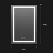 Obdélníkové LED zrcadlo, 50x70cm, RADIANTE Touch, Demister System, Stmívatelné