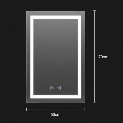 Obdélníkové LED zrcadlo, 50x70cm, RADIANTE Touch, Demister System, Stmívatelné
