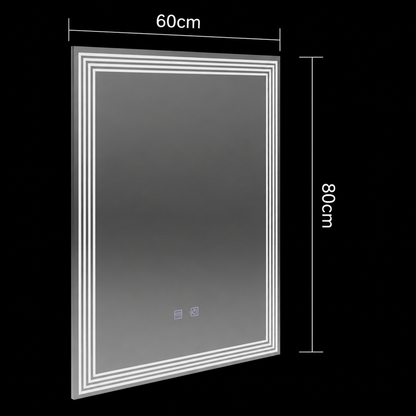 Obdélníkové LED zrcadlo, 60x80cm, ADIS Touch, Demister System, Stmívatelné