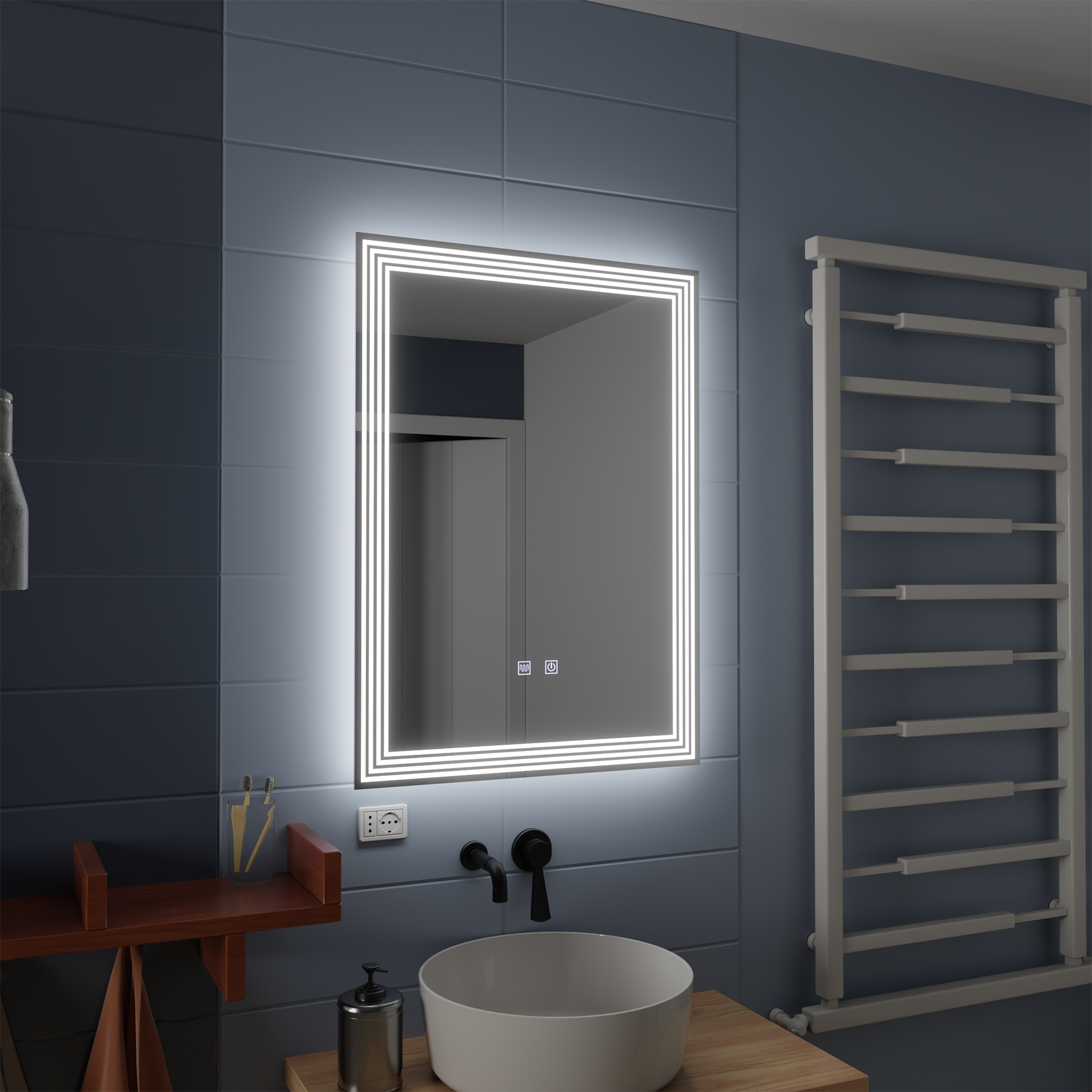Obdélníkové LED zrcadlo, 60x80cm, ADIS Touch, Demister System, Stmívatelné zrcátka Korman E Výchozí název Alessandro Design