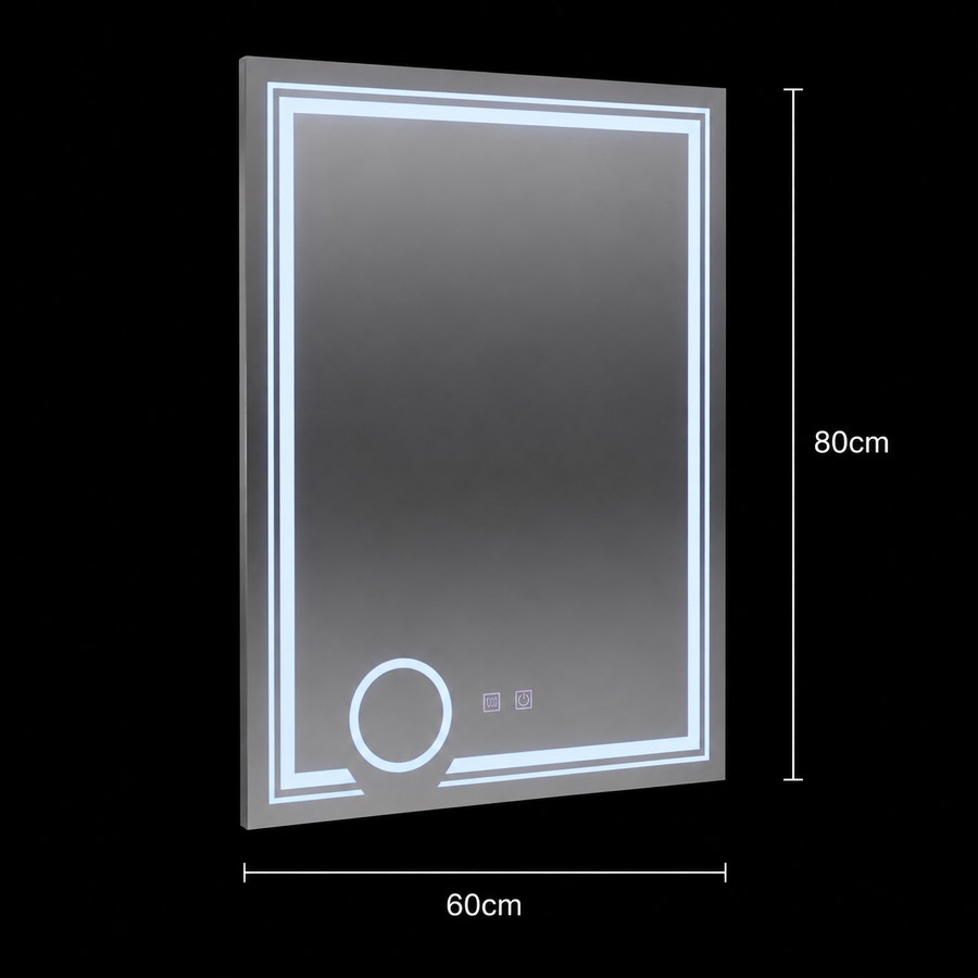 Obdélníkové LED zrcadlo, 60x80cm, CANTO Touch, Demister System, Stmívatelné