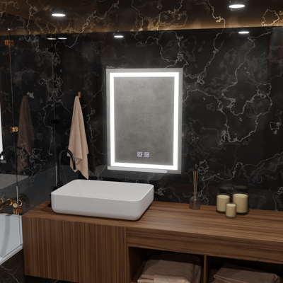 Obdélníkové LED zrcadlo, 45x60cm, RADIANTE Touch, Demister System, Stmívatelné