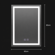 Obdélníkové LED zrcadlo, 60x80cm, RADIANTE Touch, Cold Light, Demister System, Stmívatelné