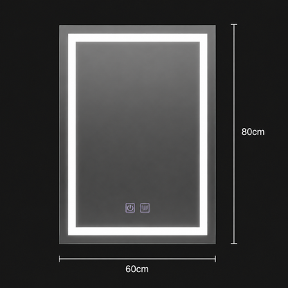 Obdélníkové LED zrcadlo, 60x80cm, RADIANTE Touch, Cold Light, Demister System, Stmívatelné