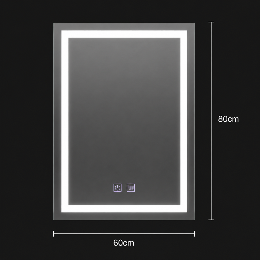 Obdélníkové LED zrcadlo, 60x80cm, RADIANTE Touch, Cold Light, Demister System, Stmívatelné