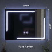 Obdélníkové LED zrcadlo, 80x60cm, ECLISSA Touch, Demister System, Stmívatelné